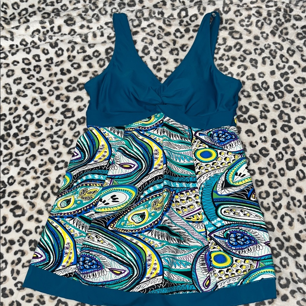 Elegant Teal Paisley One-Piece Swimdress